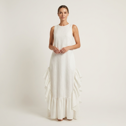 Carinella | Sleeveless Crew-Neck Sculptural Ruffle Hem Maxi Dress