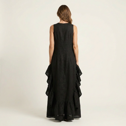 Carinella | Sleeveless Crew-Neck Sculptural Ruffle Hem Maxi Dress
