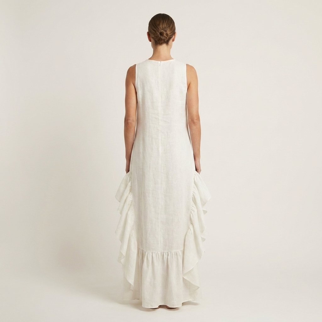 Carinella | Sleeveless Crew-Neck Sculptural Ruffle Hem Maxi Dress