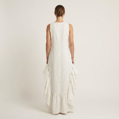 Carinella | Sleeveless Crew-Neck Sculptural Ruffle Hem Maxi Dress