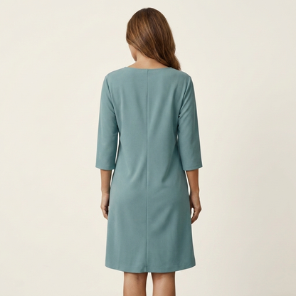 Milayna | Crew-Neck Three-Quarter Sleeve Shift Dress with Pockets