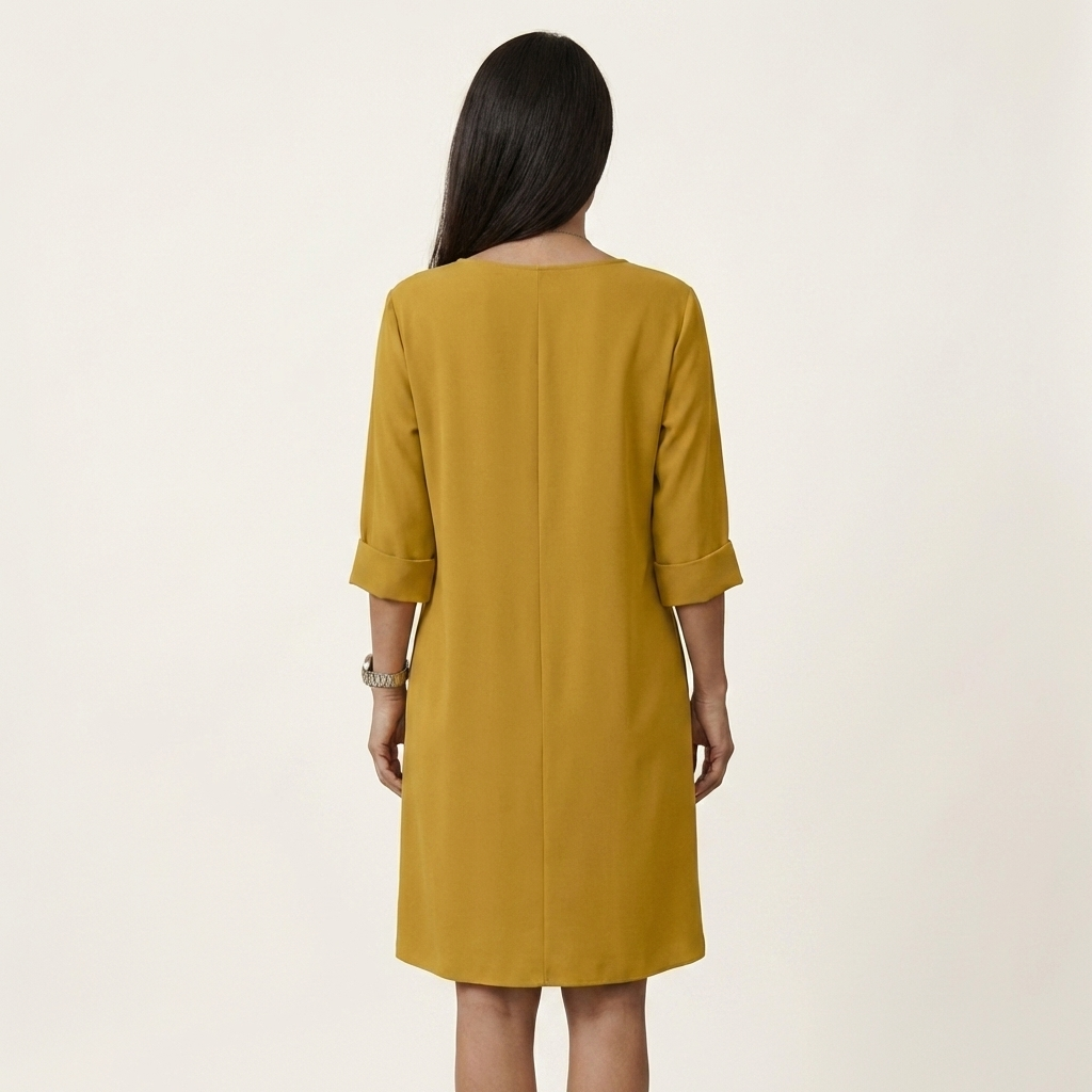 Milayna | Crew-Neck Three-Quarter Sleeve Shift Dress with Pockets