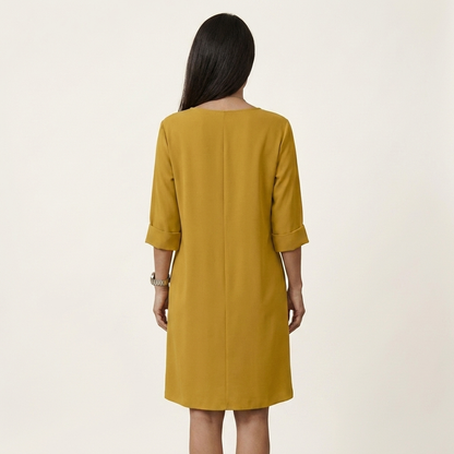 Milayna | Crew-Neck Three-Quarter Sleeve Shift Dress with Pockets