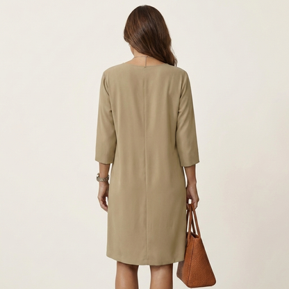 Milayna | Crew-Neck Three-Quarter Sleeve Shift Dress with Pockets