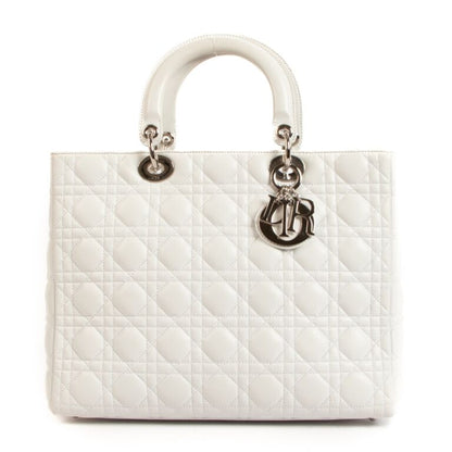 Dior Large Lady Dior Cannage Lambskin Bag - Latte